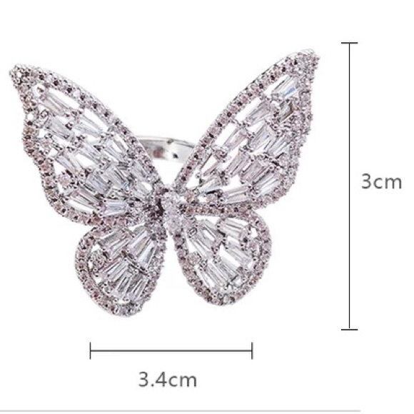 Butterfly ring cubic zirconia women large gold 3D - Picture 2 of 3